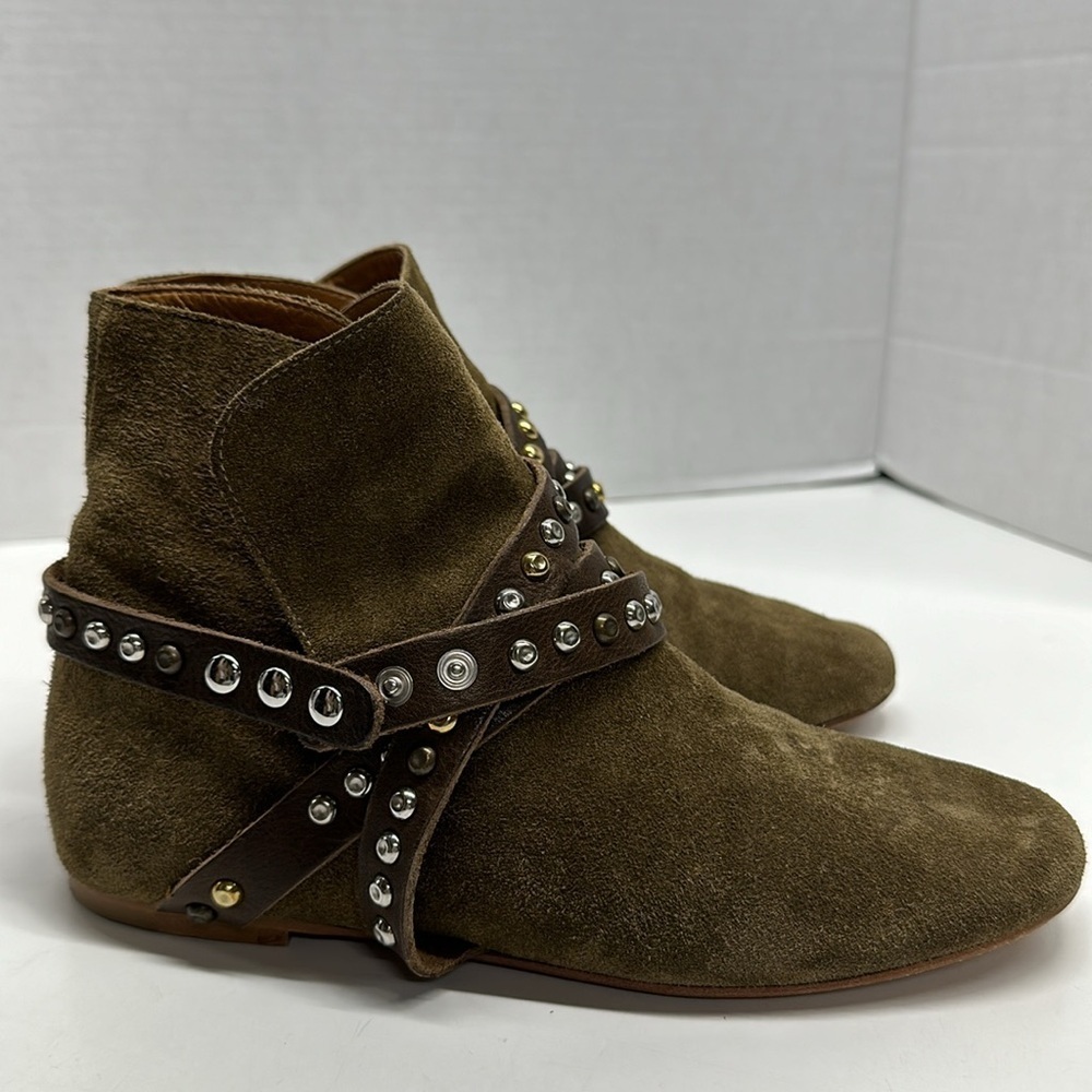 Isabel Marant Etoile Hey Jude Ruben Studded Strap Suede Ankle Boots Booties 37 7 - Picture 4 of 10